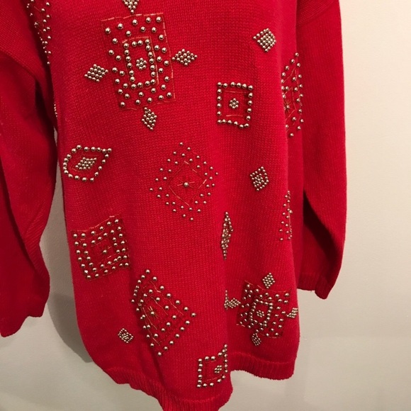 Vintage Victoria Jones Red Gold Beaded Sweater Large - Picture 4 of 8